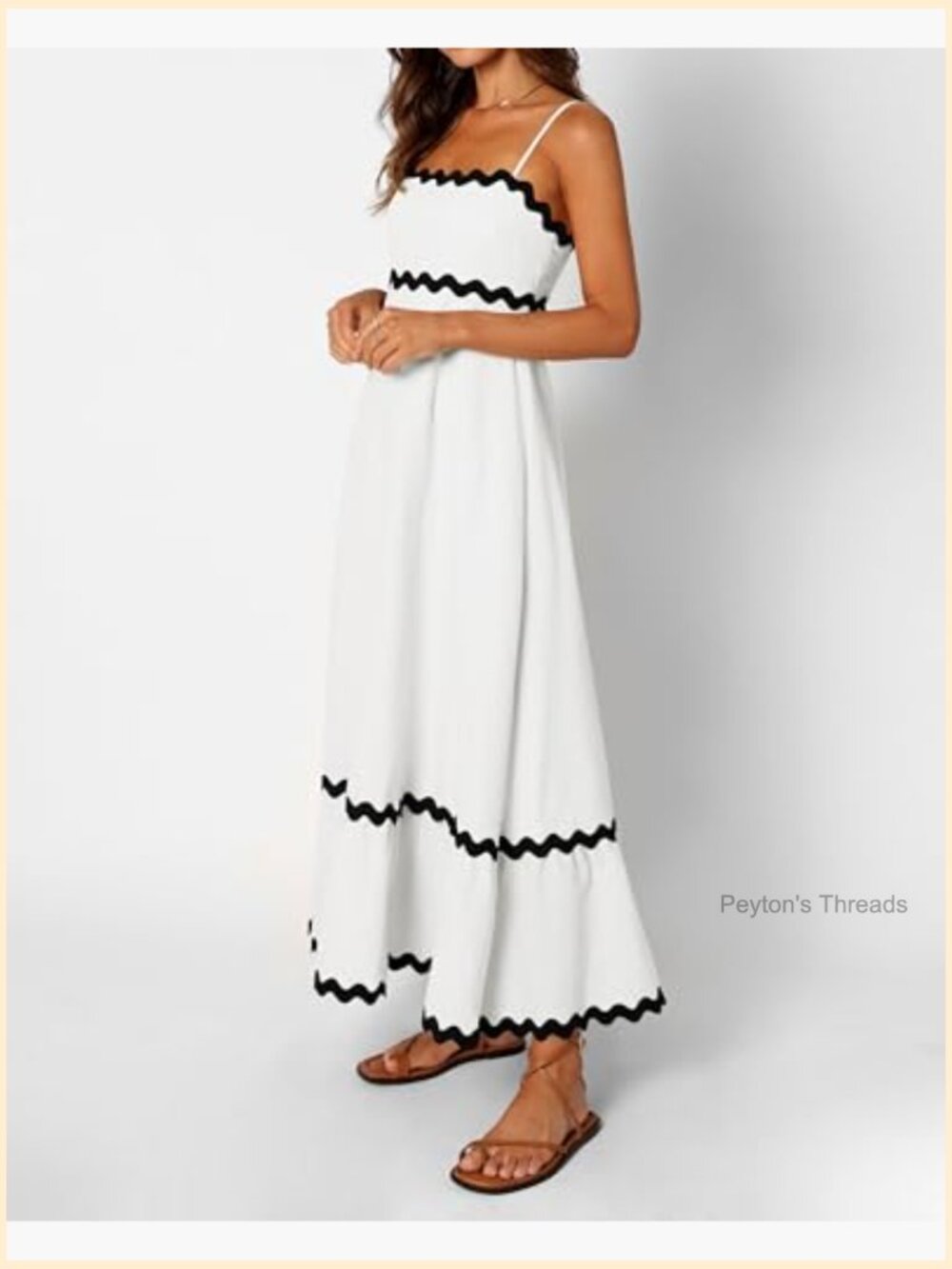 Spaghetti Strap Smocked Rickrack Trim Boho Flowy Midi Dress - Picture 4 of 7